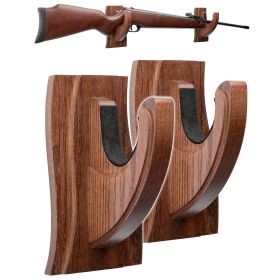 Gun Rack Wall Mount Hold Up Displays Horizontal Gun Rack and Shotgun Hooks Store Rifle Shotgun Bow Real Hardwood Hanger Brown (Brand: Teslyar)